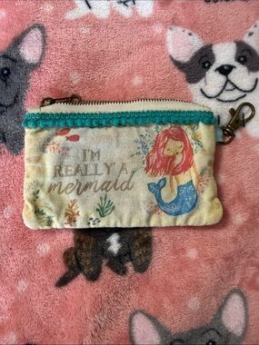 Natural life Cute Mermaid Coin Pouch with Teal Trim